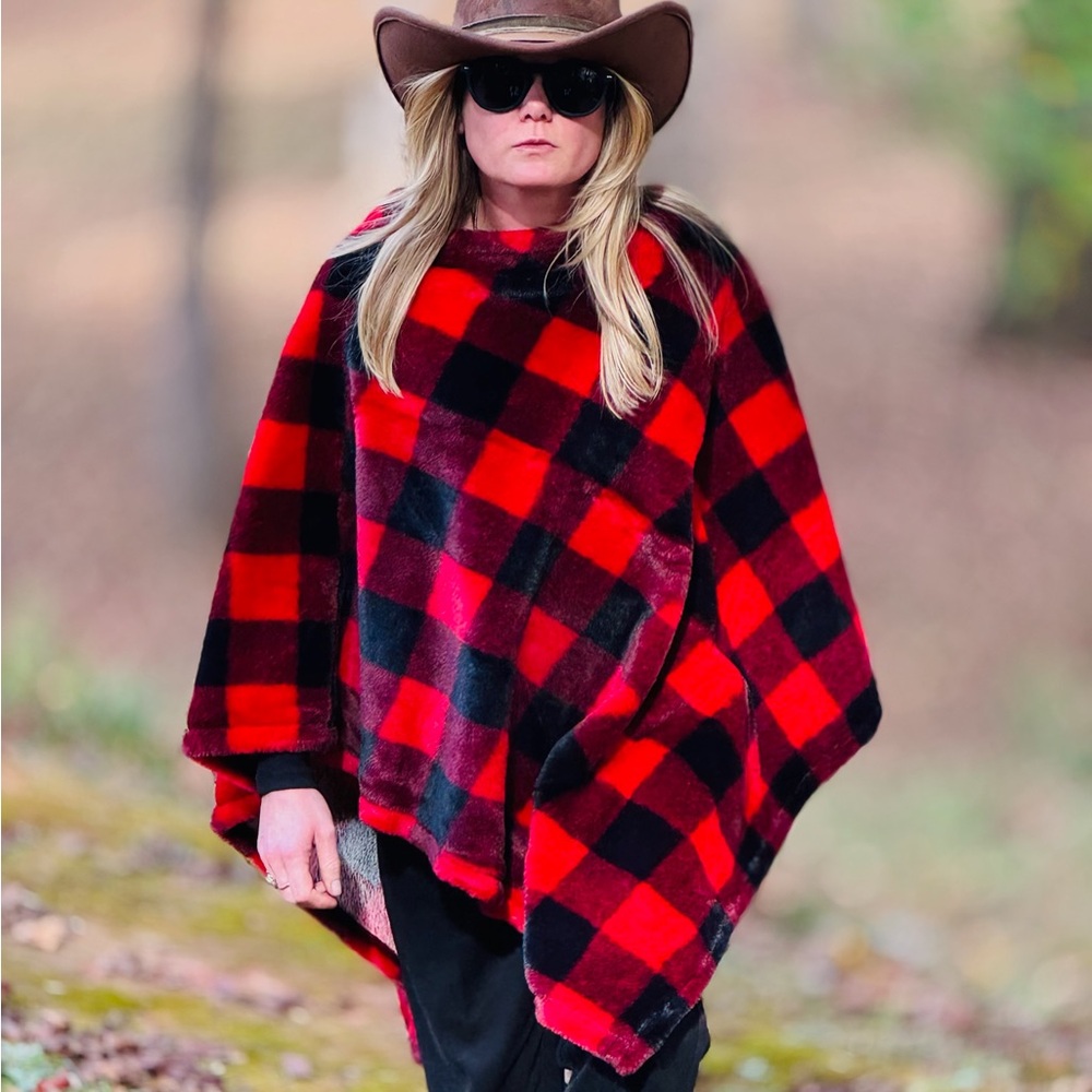 Red and Black Plaid Poncho